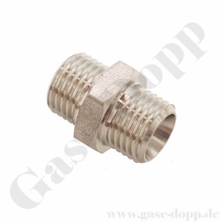 Doppelnippel G 1/4" AG x G 1/4" AG - beidseitig 60° Dichtfläche - Länge 23 mm - SW 17 - Doppelstutzen - 60 bar - Edelstahl 14571