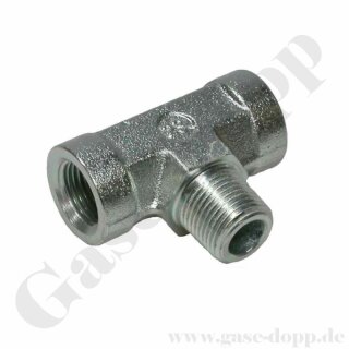 T-Stück 1/4" NPT - IG-AG-IG - T-Muffe 1/4" NPT AG + 2  x 1/4" NPT IG - bis 350 bar - Stahl