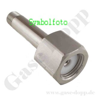 Flaschenanschluss UNI 4407 / UNI3 - W30x1/14" LH x 1/4" NPT AG - NH3 Ammoniak - Länge 90 mm - Edelstahl - 200 bar