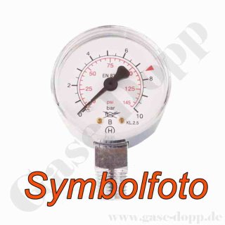 Manometer Ø 50 mm 0 - 16 bar / 10 bar - G 1/4" AG Anschluss (6 Uhr) - Edelstahl