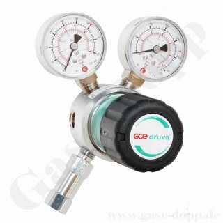 Leitungsdruckminderer bis 50 bar regelbar - Eingang max. 200 bar Rechts - 1-stufig - IN / OUT 1/4" NPT IG - 6 Port - mit Sicherheitsüberdruckventil FKM - Messing verchromt 6.0 - GCE DruvaPur