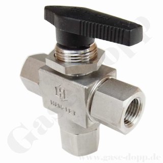 Kugelhahn 3-Wege - IN / OUT G 1/4" IG - max. 207  bar - 210°C - Edelstahl - HAM-LET H6800 /  H6810SSG1/4PST