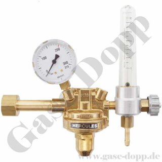 Prüfgas Druckminderer 200 bar / Flowmeter 0 - 5 l/min (Argon) - Eingang DIN 477 Nr.14 / M19x1,5 LH IG ÜM - Ausgang G 1/4" AG - Messing