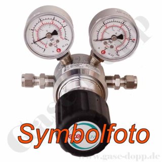 Leitungsdruckminderer 0,2 bis 2,0 bar regelbar - Eingang max. 12 bar Rechts - 1-stufig - IN / OUT 1/8" KRV - 6 Port - ohne Sicherheitsüberdruckventil - Messing verchromt 6.0 - GCE Druva LPLLVSJ