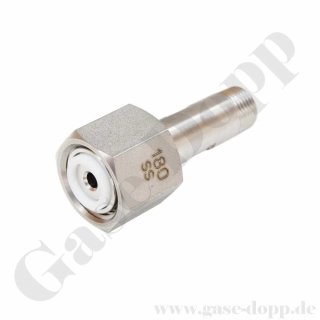 Flaschenanschluss CGA-180 5/8"-18 UNF x 1/8" NPT AG - alle Gase - Kleinflaschen - Länge 53 mm - 207 bar - Edelstahl