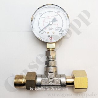 Prüfmanometer 0 - 80 bar - Adapter W21,8x1/14" AG x W21,8x1/14" IG - DIN 477-1 Nr.6 - Messing / Stahl