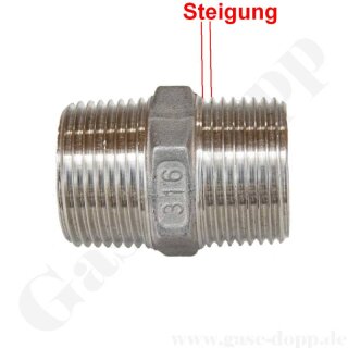 Information Steigung G Gewinde BSPP Gewinde G 1/8"-28 0,91 mm - G 1/4"-19 1,33 mm - G 3/8"-19 1,33 mm - G 1/2"-14 1,81 mm - G 5/8"-14 1,81 mm -  G 3/4"-14 1,81 mm - G 1"-11 2,31 mm - G 1-1/4"-11 2,31 mm - G 1-1/2"-11 2,31 mm