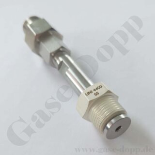 Flaschenanschluss Adapter UNI 4409 x DIN 477-1 Nr.10 - W21,7x1/14" AG x W24,32x1/14" AG - N2 Stickstoff - Länge ca. 140 mm - mehrteilig gedichtet - 200 bar - Messing verchromt / Edelstahl