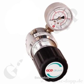 Leitungsdruckminderer bis 50 bar regelbar - Eingang max. 200 bar Links - 1-stufig - IN / OUT 1/4" NPT IG - 6 Port - ohne Sicherheitsüberdruckventil - nur Ausgangsmanometer - Messing verchromt 6.0 - GCE Druva LPLH0SF