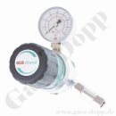 Leitungsdruckminderer bis 50 bar regelbar - Eingang max. 200 bar Links - 1-stufig - IN / OUT 1/4" NPT IG - 6 Port - mit Abblaseventil - nur Ausgangsmanometer - Messing verchromt 6.0 - GCE Druva LPLH0SJ