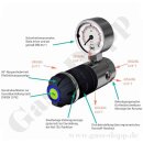 Labor Entnahmedruckminderer auf Wandplatte mit Absperr- & Regulierventil - Messing verchromt - max. 40 bar / 0,2 - 4,0 bar regelbar - Eingang G 1/4" IG oben - Ausgang G 1/4" IG unten - GCE DRUVA EMD310008