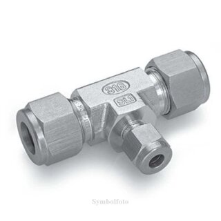 T-Verschraubung - RVS 1/2" x RVS 1/4" x RVS 1/2" - Doppelklemmring Rohrverschraubung (RVS) zöllig T-Stück reduziert - Edelstahl - HAM-LET