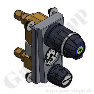 Labor Entnahmedruckminderer Abzugsversion mit Absperr- & Regulierventil - Messing verchromt - max. 40 bar / 0,1 - 1,5 bar regelbar - Eingang G 1/4" AG hinten - Ausgang G 1/4" AG hinten - EPDM - GCE DRUVA EMD310008