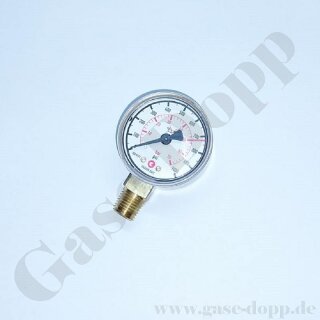 Manometer Ø 50 mm 0 - 70 bar / 50 bar - 1/4" NPT Anschluss (6 Uhr) - Messing