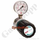 Leitungsdruckminderer bis 10 bar regelbar - Eingang max. 50 bar Rechts - 1-stufig - IN / OUT 1/4" NPT IG - 4 Port - ohne Sicherheitsüberdruckventil mit Reedkontaktmanometer - Messing verchromt 6.0 - GCE DruvaPUR LPLH0SF